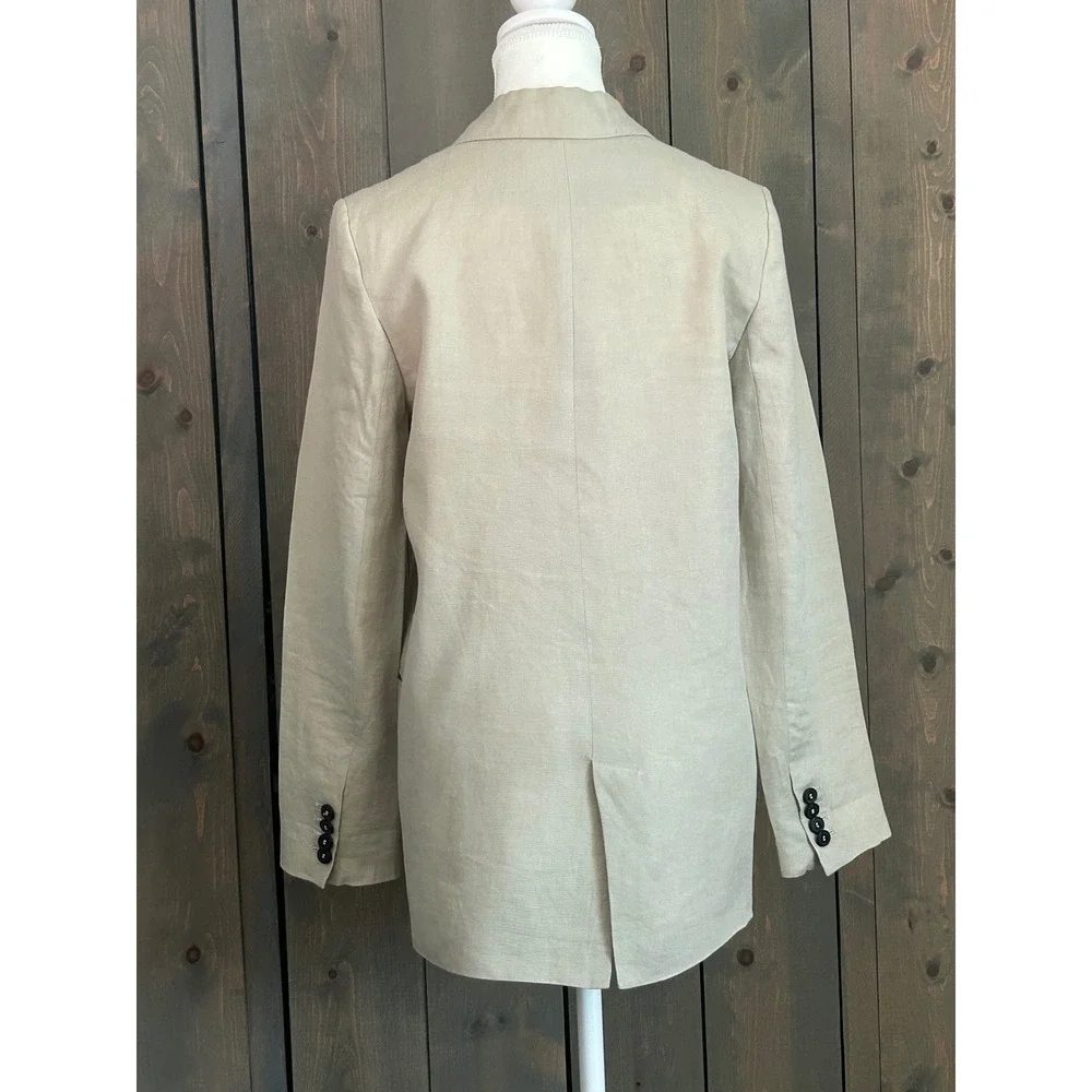 Zara Womens Beige Linen Blend Single Button Blazer Jacket XS Sand Peak Lapel